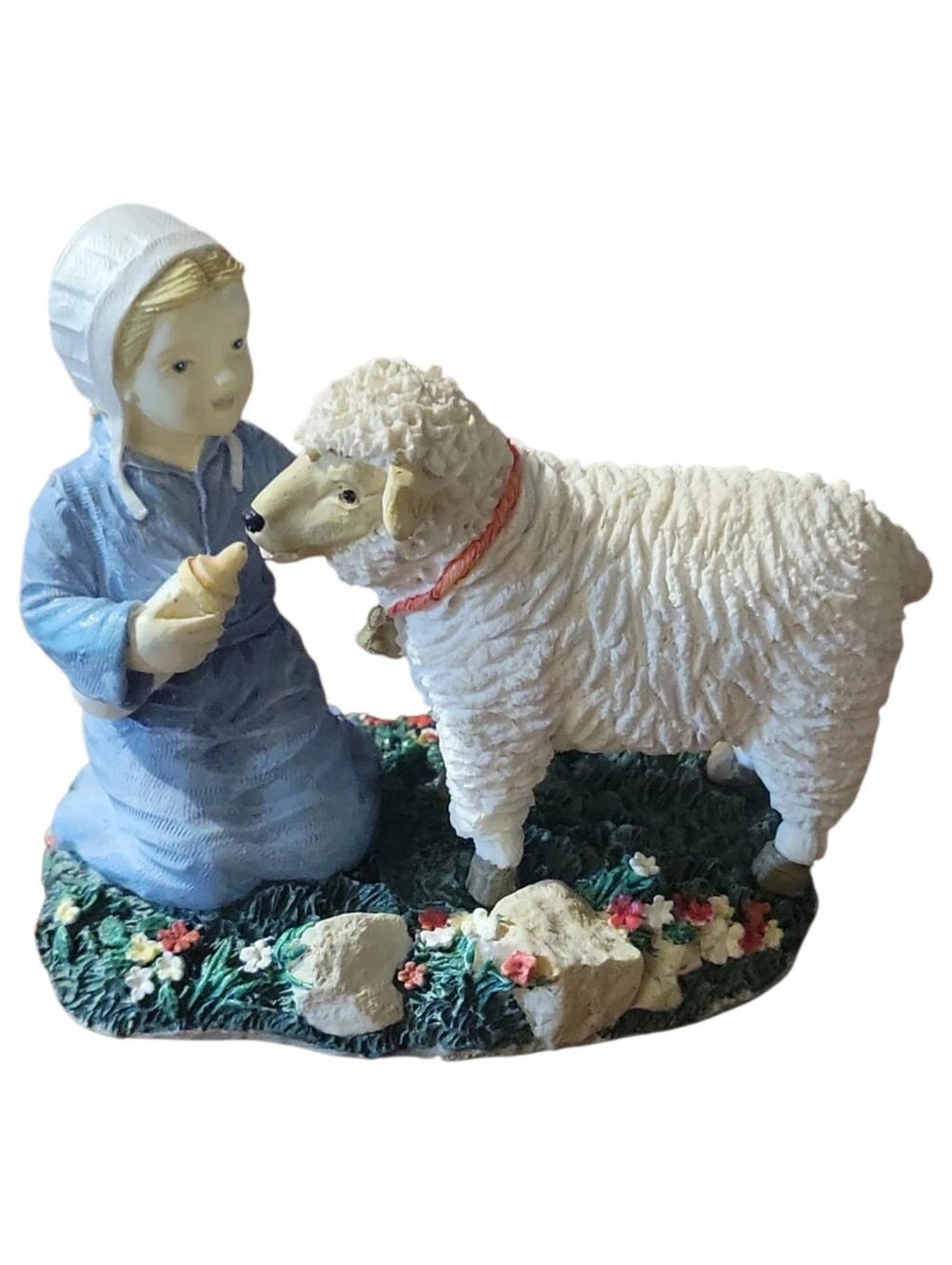 Vtg 96 Banberry Designs Amish Country Figurine Labor of Love #620 Feeding Lamb